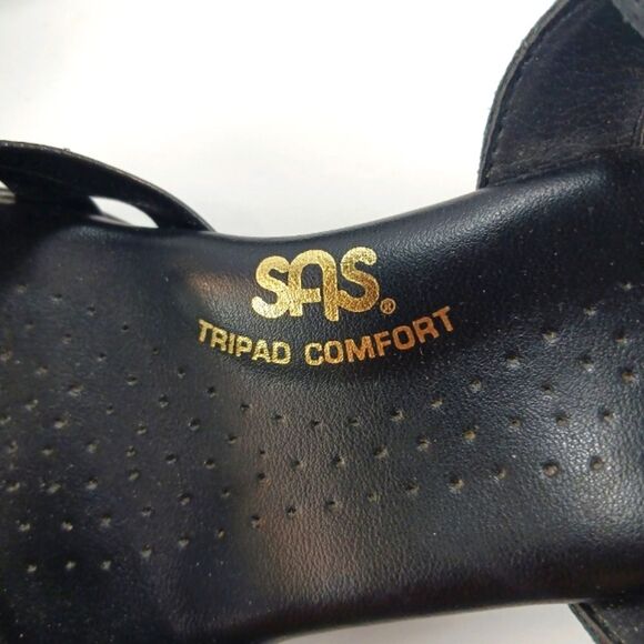 NWOT SAS Strippy Quarter Strap Wedge Black Sandals Womans 6 - Picture 2 of 13